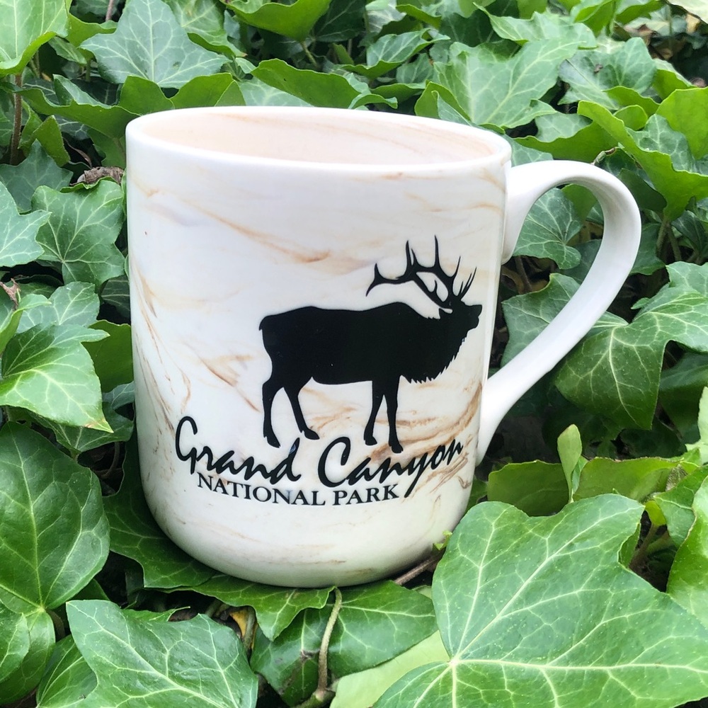 National Park Marble Ceramic Mug - White with Black Elk Graphic